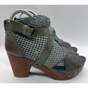 Free People Rendering Perforated Leather Buckle Platform Wood Clogs. Size 37 (7)
